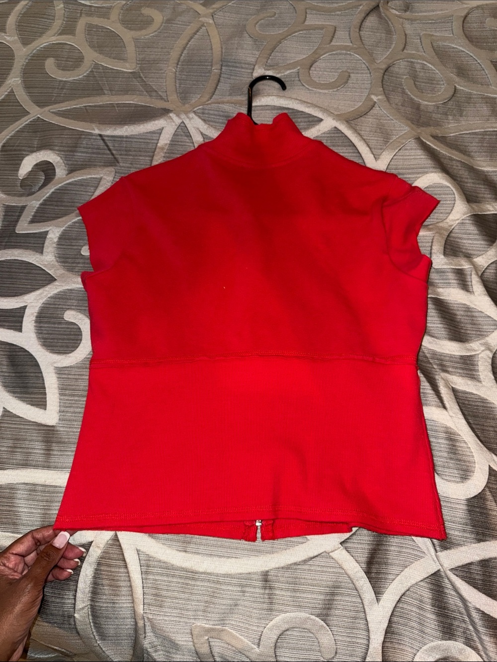 bebe Red Short Sleeve Zip-Up Top with Embellished Logo - Picture 5 of 5
